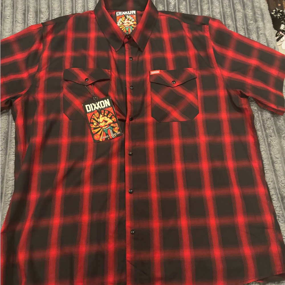 DIXXON EL ROJO LOCO Men's Red and Black Checkered Shirt